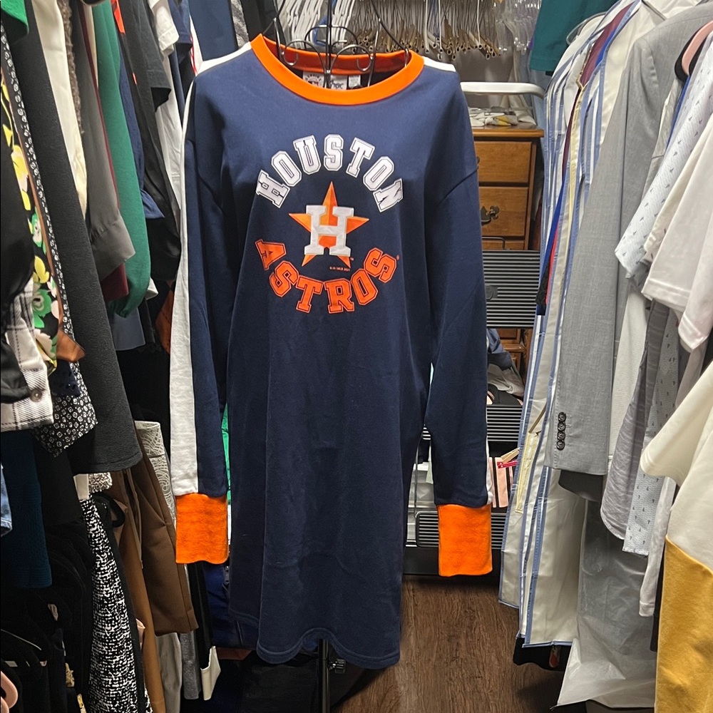 MLB Houston Astros Navy and Orange Midi Dress